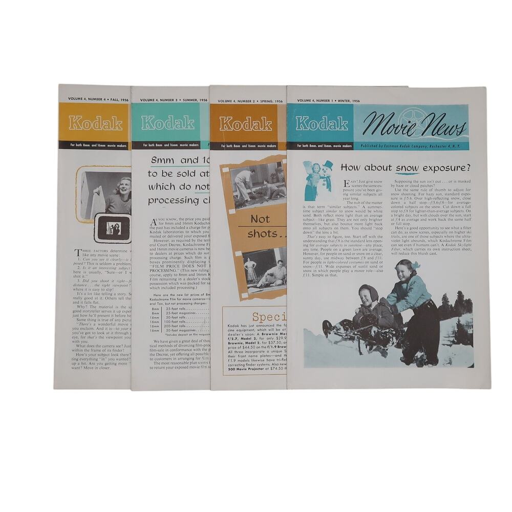 Kodak Movie News Magazine Booklet Set of Four (4) 1956 Eastman Kodak